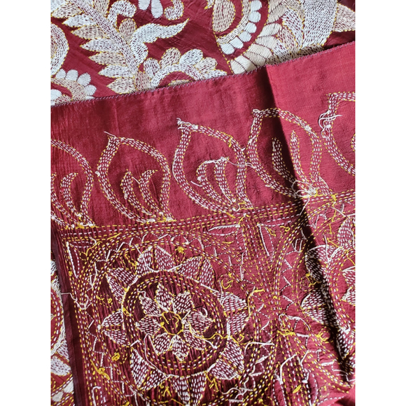 New Women Pure Silk Designer Kantha Saree W BP Kalamkari Festive HandloomWedding - Picture 13 of 15
